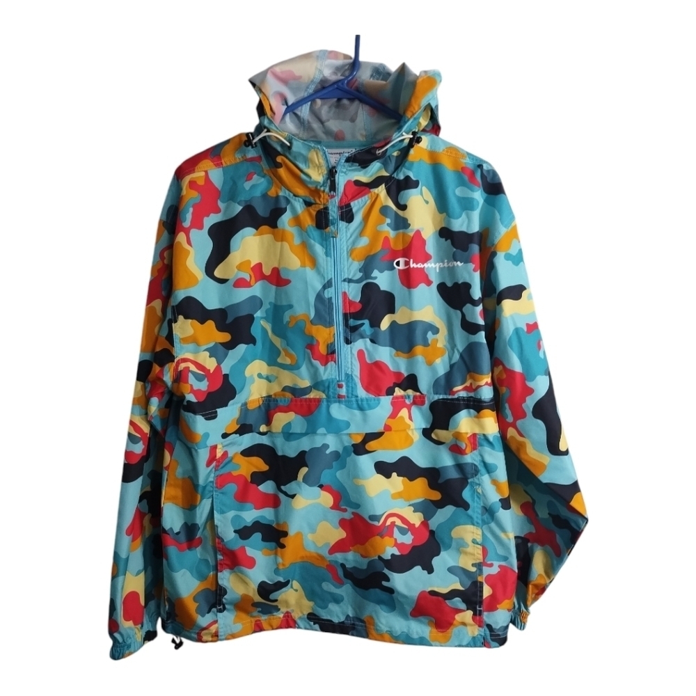 Champion Mens Camo Stadium Packable Rain Windbreaker Hooded Pullover Jacket Sz M - Picture 2 of 10